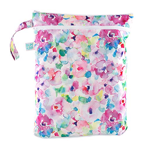 Bumkins Waterproof Wet/Dry Bag, Washable, Reusable for Travel, Beach, Pool, Stroller, Diapers, Dirty Gym Clothes, Wet Swimsuits, Toiletries, Electronics, Toys, 12.5 x 14  Watercolor