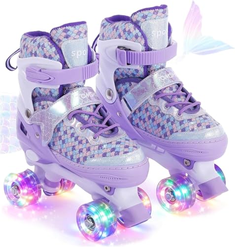 TOMSHOO Roller Enfant Fille, Patin à roulettes Fille avec Roues à LED, Roller Enfant De 4 Roues avec RéGlage De Taille, Cadeau pour Enfants Et DéButants