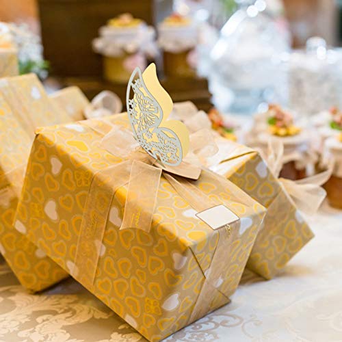 Kesote 100x Tischkarten Schmetterling Hochzeit Nameskarten Glasanhänger Platzkarten Taufe Kommunion Tischdeko (Gold und Silber)