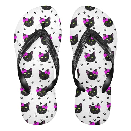 Burbuja Black Cat Paw Prints Flip Flops for Women Men, Soft Thong Sandals Rubber Slippers for Pool Beach Essentials
