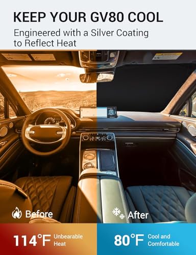 Image of Proadsy Windshield Sun Shade Custom Fit 2021-2023 2024 2025 2026 Genesis GV80 Foldable Front Sunshade Protector Sun Visor Blocks UV Rays Keep Car Cooler