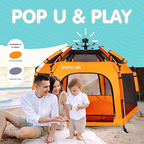 Image of Premium Pop Up Baby Playpen - Portable, Lightweight, Pop Up Pack and P Lay Toddler P Lay Yard w /Canopy and Travel Bag - Orange