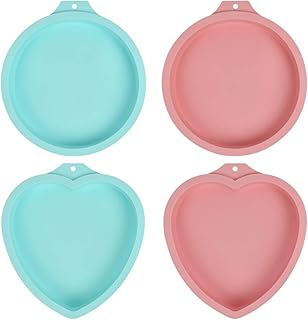 Lot de 4 moules à gâteau ronds en silicone anti-adhésif avec cœur pour four, cuisine, anniversaire, rose, bleu