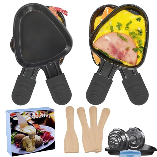 QcuGvy Non-Stick Coated Raclette Pan 4 Mini Pans for Cheese for Raclette with 4 Wooden Spatula Melting Accessories for Raclettes Replacement Trays (Square)