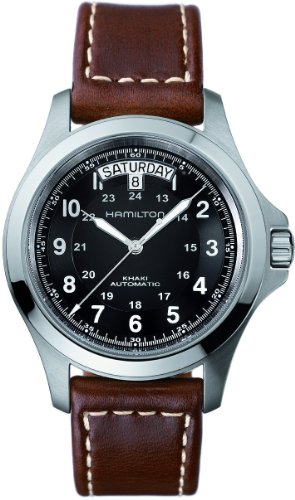 Image of Hamilton Khaki Field King Automatic Men's Watch, 40mm Stainless Steel Case, Swiss Made, Black Dial Analog Wrist Watch for Men, 50m Waterproof, Sapphire Crystal, Cow Leather Strap