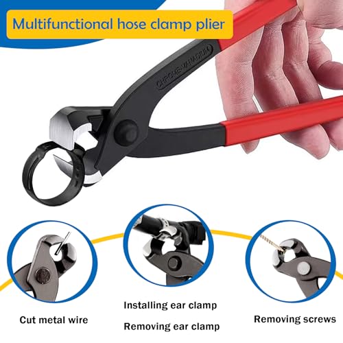 Image of 115Pcs 304 Stainless Steel Black Single Ear Hose Clamps with Ear clamp plier 6-28.6mm Crimp Hose Clamps Assortment Kit for Auto /Home Appliance /Pipe /Fuel Line Stepless hose clamp with pincer