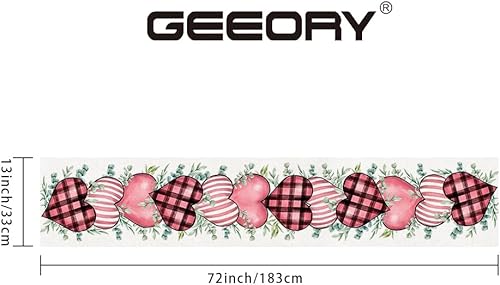 Miniatura 5 de Camino de mesa para el día de San Valentín, 13 x 72 pulgadas, corazones rosados, eucalipto, decoración decorativa de mesa de granja para cocina,