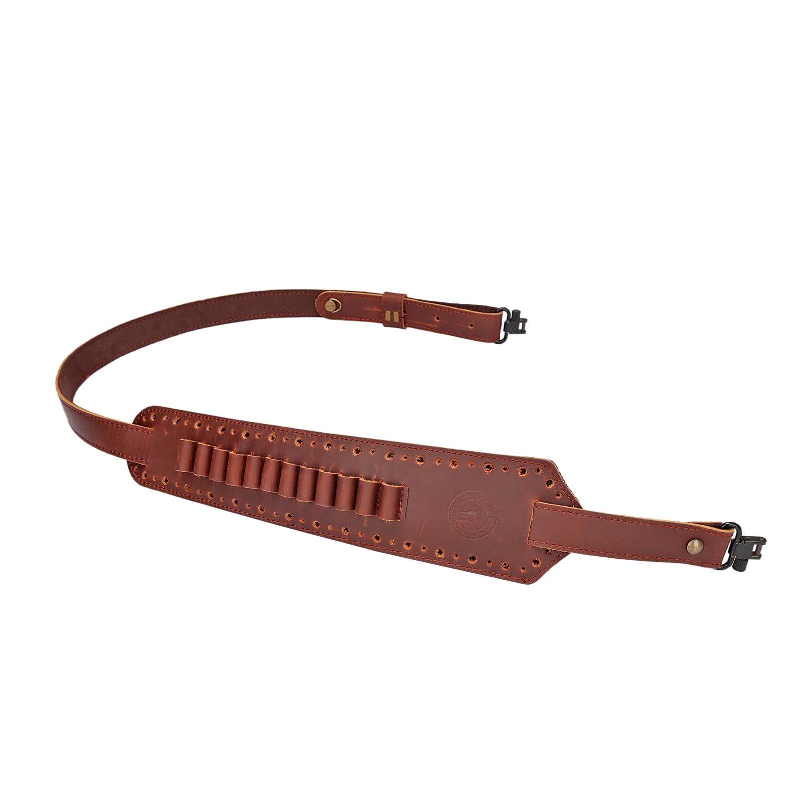 TOURBON Leather Rifle Sling with Ammo Holder, Adjustable Gun Sling with Swivels, Comfortable Cartridge Carrier Shoulder Strap
