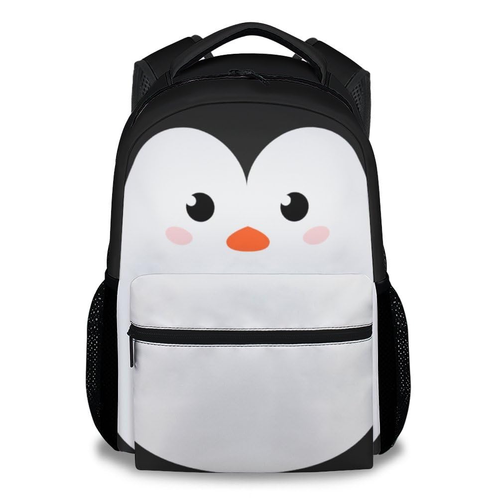 NICEFORNICE School Backpack for Girls Boys, 17 Inch Funny Penguin Backpack with Adjustable Straps, Black Durable Bookbag for Kindergarten