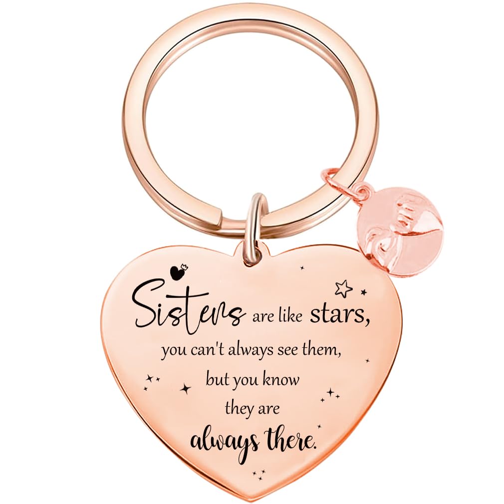 Tecreo Sister Heart Keychain with Inspirational Quote, Rose Gold Plated, Sentimental Gift, Birthday Gift for Sister, Best Friend