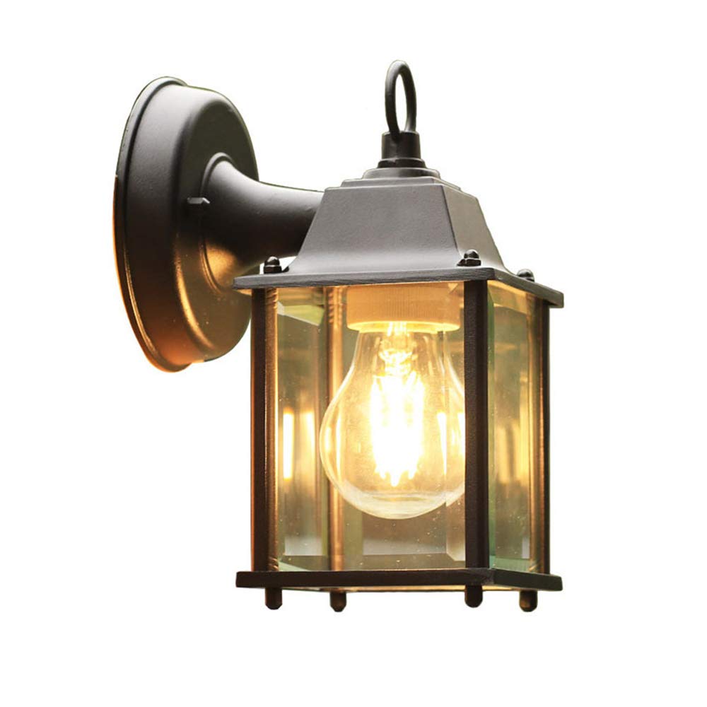 HELCEKOU Outdoor Wall Light IP44 Aluminum Black Lantern Porch for Entryway Doorway Anti Rust Sconce Fixture with Glass Shade E27 Bulb not Included