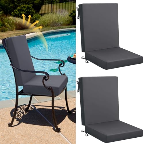 Patelai 2 Set Outdoor Dining Chair Cushions Patio Dining Chair Cushions High Back Weather Resistant for Outdoor Furniture 42 x 21 x 3 in(Dark Grey)