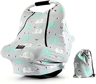 Baby Car Seat Covers-Acrabros Multifunctional Infant Carseat Canopy for Boys Girls,Stretchy Breathable Adjustable Peep Window Universal Fit,Baby Elephant