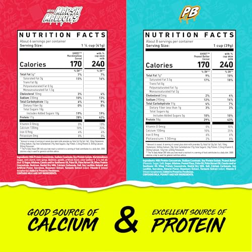 GHOST Protein Cereal, Variety Pack in Marshmallow with Lucky Charms Marshmallows & Peanut Butter (4-Pack) - 17G Protein & Good Source of Calcium - Protein Breakfast Cereal & Snack