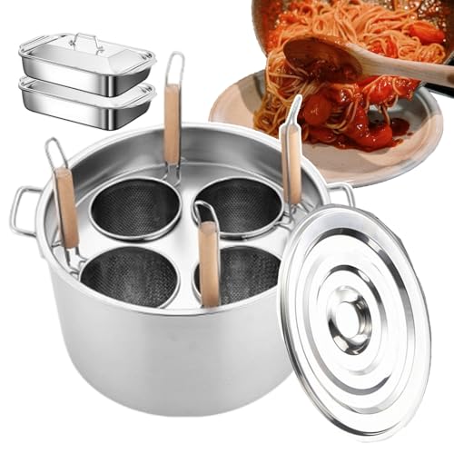 Juego de Cocina para cocinar Pasta, Espaguetis y Fideos, y vaporera de Acero Inoxidable. Incluye Divisor de 3/4 de Agujero, Olla de 35/40 cm y colador de 3/4.
