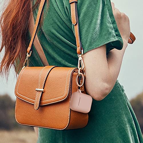 R-Fun Airpods Case Cover With Rosegold Keychain, Silicone Protective Skin Cover For Women Girl With Apple Airpods Series 2 & Series 1 Charging Case,Front Led Visible-Milk Tea #TOP3