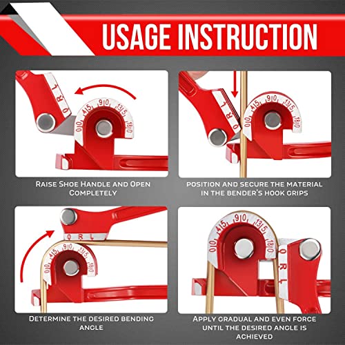 Flexzion Tube Bender Tool - Manual OD Tubing Bending 3 Size 1/4" 5/16" 3/8" 180 Degree Lever Type Heavy Duty Bend Copper Brass Aluminum & Soft Metal for HVAC Water Gas Pipe Automotive Plumbing (Red) - Image 5