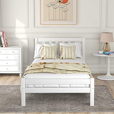 BEAUVIE 3FT Single Bed Frame,Solid Pine Wooden Bed Frame,White Bed Frame with Headboard and Footboard,Low Foot End,Bedroom Furniture for Adults, Kids, Teenagers (190 * 90 cm) Cover