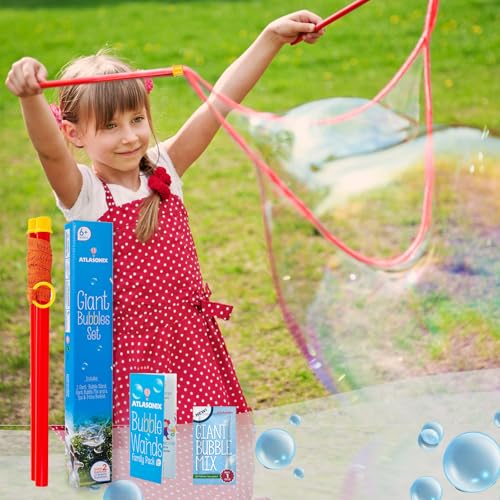 Giant Bubble Wand - Bubble Wands, Bubbles for Kids, Big Bubble Wand Huge Rope, 1 Pack Giant Bubble Wands + Bubble Solution Powder – Makes 1 Gallon,...