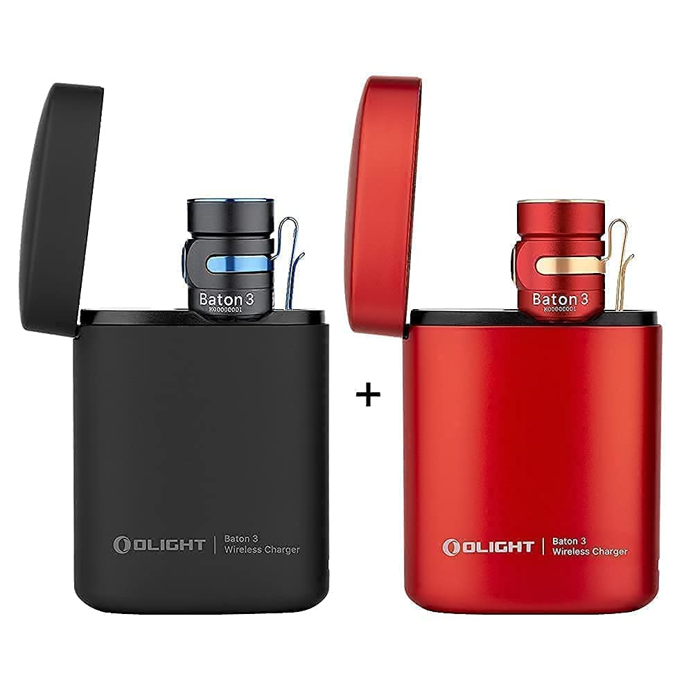 OLIGHT Baton3 Premium Edition 1200 Lumens Flashlight with Charging Box (Black) Bundle OLIGHT Baton3 Premium Edition Flashlight (Red)