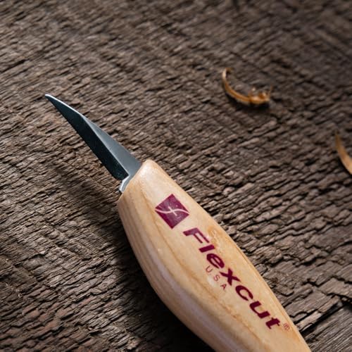 Image of FLEXCUT KN13 Detail Knife - 1.50″ High-Carbon Steel Blade, Very Fine Point, Ash Wood Handle, 0.15 lb, Made in USA