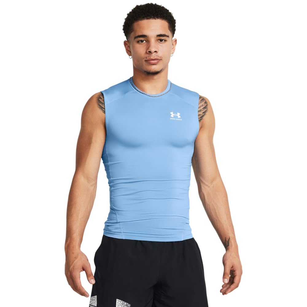 Under Armour HeatGear Men's Sleeveless Compression T-Shirt, (475) Carolina Blue/White, L