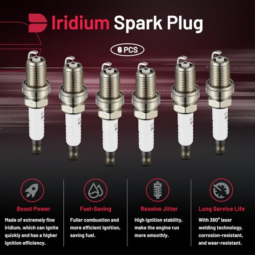 Image of BDFHYK Set of 6 Iridium Spark Plug Compatible with Integra Odyssey Accord Elantra Santa Fe Rio,1.5L 1.6L 2.0L 2.2L 3.0L 3.5L 4.5L L4 V6 V8,Replacement for 4503 PK16TT 000018KJ13 0031595403 0031598103