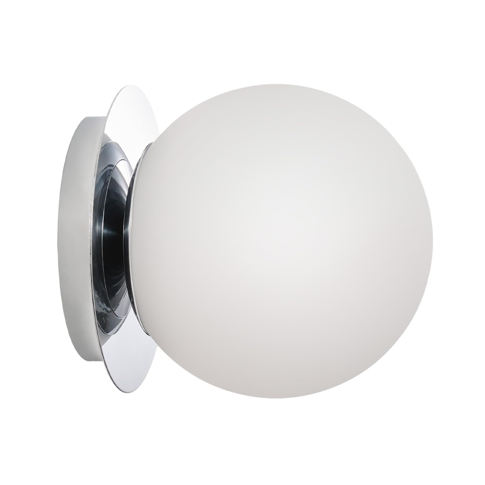 Modern Chrome Globe Wall Sconce，Single Light with Milk Glass Shade