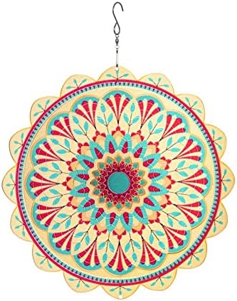 Stainless Stell Wind Spinner-Mandala Spirit 12 inches-Laser Cut Metal Art Geometric pattern-Worth Gift Indoor/Outdoor Garden Decorations Crafts Ornaments-Multi Color Sculptures Whirligigs (FZ0510)