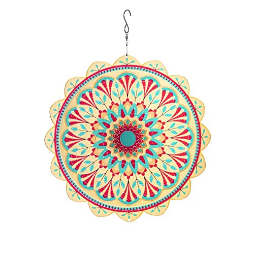Stainless Stell Wind Spinner-Mandala Spirit 12 Inches-Laser Cut Metal Art Geometric Pattern-Worth Gift Indoor/Outdoor Garden Decorations Crafts Ornaments-Multi Color Sculptures Whirligigs (Fz0510) #TOP16