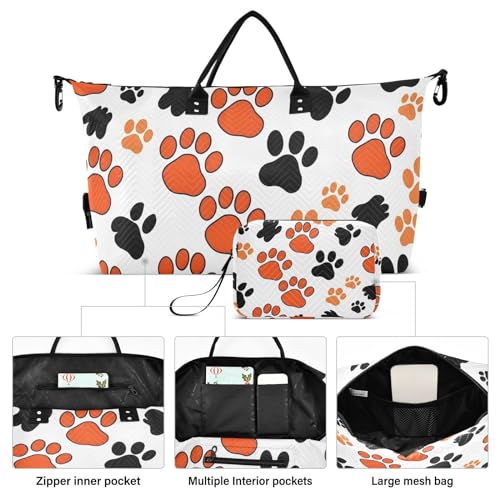 Large Travel Duffel Bag, Red Black Paw Sports Tote Gym Bag, Shoulder Weekender Overnight Bag for Women Men, Carry On Luggage with Toiletry Bags2