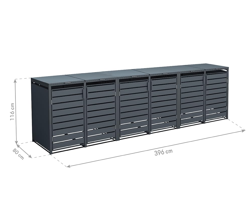 Westmann Metall Mülltonnenbox Kubus 6x240 L Anthrazit Mülltonnen Verkleidung mit Gasdruckfedern Pulverbeschichteter Stahl Wetterfest & langlebig Klappdeckel & Flügeltüren