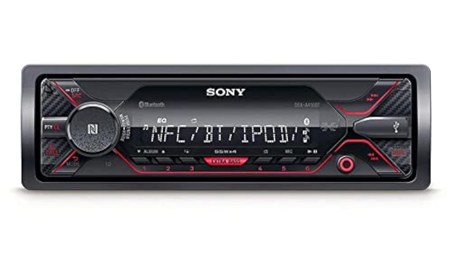 Sony Car Stereo DSX-A410BT Digital Media Receiver with NFC, Bluetooth, USB, AUX, FM (Black), PRE Out - 2 x 2V, Output Power - 55W x 4, 10 Band Equalizer