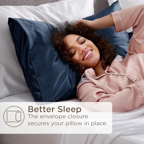 Bedsure Satin Pillowcases, Similar to Silk Pillow Cases Queen Size Set of 2, Pillow Case for Sleeping Women with Envelope Closure, Gifts for Women Men, Mood Indigo, 20x30 Inches - Image 6