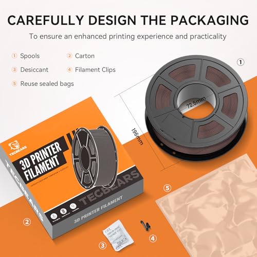 TECBEARS Matte PLA Filament Schokolade 1KG, High Speed PLA 3D Drucker Filament mit Matter Oberfläche für 0-600 mm/s Hochgeschwindigkeitsdruck, Maßgenauigkeit +/- 0.02mm, 1kg Spule (2.2lbs), Braun