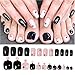 48 Pcs Press on Nails and Toenails Set Black Pink Ballerina Fake Nail Toenails Heart Medium Coffin Glossy False Nails FeetÂ with Adhesive Jelly glue Nail File for Women and Girlsï¼ˆBlack French Tipï¼‰