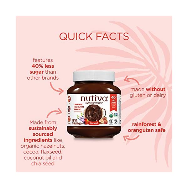 Nutiva-Organic-Vegan-Hazelnut-Spread-Classic-Chocolate-13-Ounce-USDA-Organic-Non-GMO-Fair-Trade-Sustainably-Sourced-Vegan-Gluten-Free-Plant-Based-Superfood-Spread-with-Less-Sugar Nutiva Organic Vegan Hazelnut Spread, Classic Chocolate, 13 Oz, USDA Organic, Non-GMO, Fair Trade & Sustainably Sourced, Vegan & Gluten-Free, Plant-Based Spread with Less Sugar