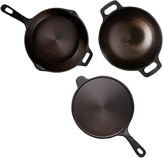 The Indus Valley Super Smooth Cast Iron Cookware Set | Tawa (26.2 Cm) + Kadai (26.1 Cm) + Fry Pan (24.8 Cm) | Pack Of 3 | Pre-Seasoned Cookware, 100% Pure & Toxin-Free, No Chemical Coating, Black