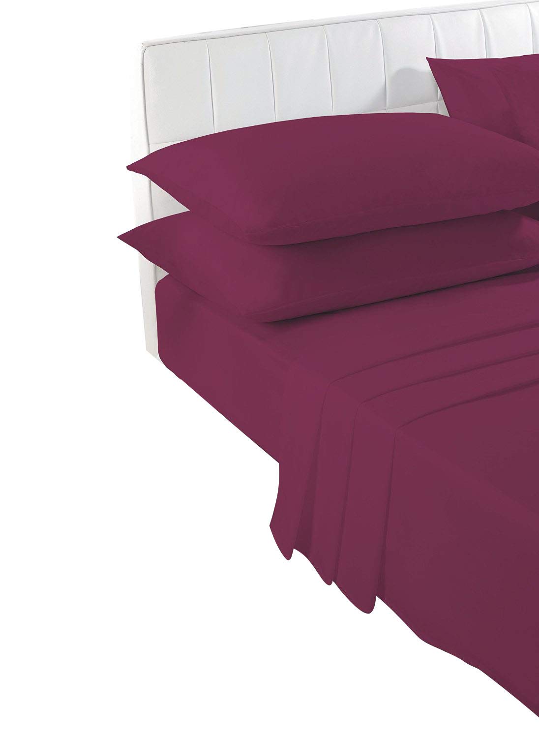 Voice7 4FT Extra Deep Fitted Sheet + 2 Pillow Cases [3 Piece Set] Box Depth 16 inches (40 cm) - Percale Bed Sheets Poly Cotton Fabric (Wine, 4FT Small Double)