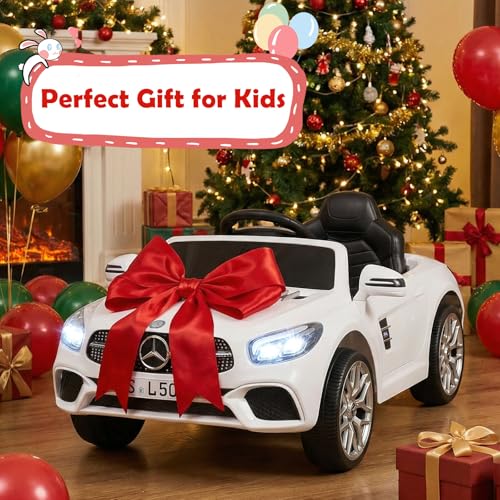 Costzon Ride On Car, 12V Licensed Mercedes Benz Electric Vehicles with Parent Remote Control, LED Headlights, Music & Wireless Connection, Kids Car for Boys Girls Aged 3-8 (SL500,White)