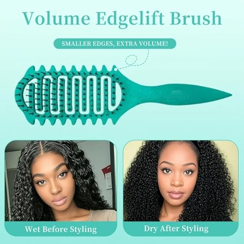 Image of Combelle Curl Defining Brush - 24 cm Vented Detangling & Volumizing Hair Brush for Curly Hair - Vegan Boar Bristles, Ergonomic Handle, Reduces Frizz & Defines Curls (Mint)