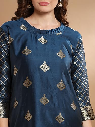 Image of VredeVogel Women's Cotton Silk Jacquard, Banarasi Silk Kurta Pant With Dupatta Set