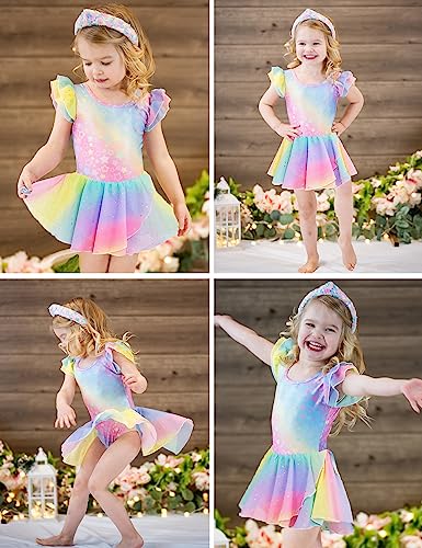 Image of Arshiner Girls Ruffle Sleeve Ballet Dance Dress Tutu Skirted Leotard