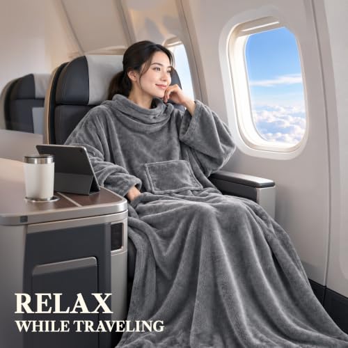 PAVILIA Premium Fleecedecke mit Ärmeln von Warm, gemütlich, extra weich, funktional, leicht (anthrazit) – Ansicht 4
