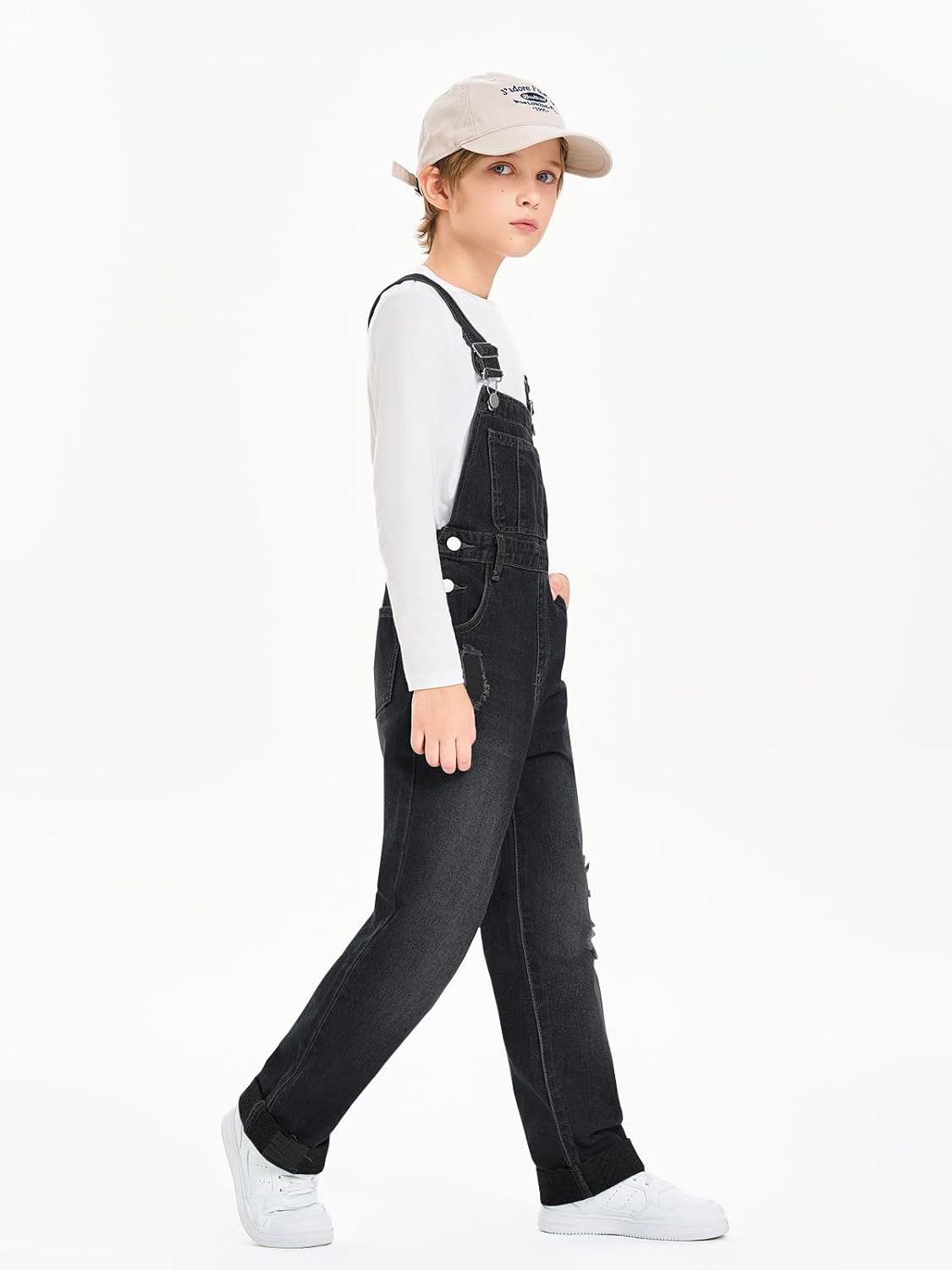 Haloumoning Boys Denim Bib Overalls with Adjustable Straps and Convenient Tool Pockets 5-14 Years - Image 3