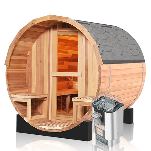 Benovo Canadian Cedar Barrel Sauna with Porch