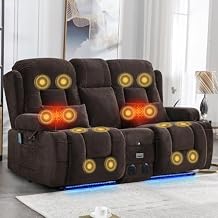 IPKIG Power Recliner Sofa with Flip-Up Backrest Console, USB & USB-C Ports, AC Outlet, LED Lights, Wall Hugger Recliners for Living Room, RV Dark Brown, 67" - 3 Seat | Velvet Fabric, Zero Gravity, Dual Reclining, 2 Lumabr Pillow, Bluetooth Speakers