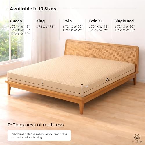 Image of MY ARMOR Mattress Protector | 72x36 Inch Waterproof Single Bed Cotton Quilted Fitted - Breathable, Noiseless, Ultra Soft Mattress Cover with Elastic Skirting (Beige, 6x3 ft)