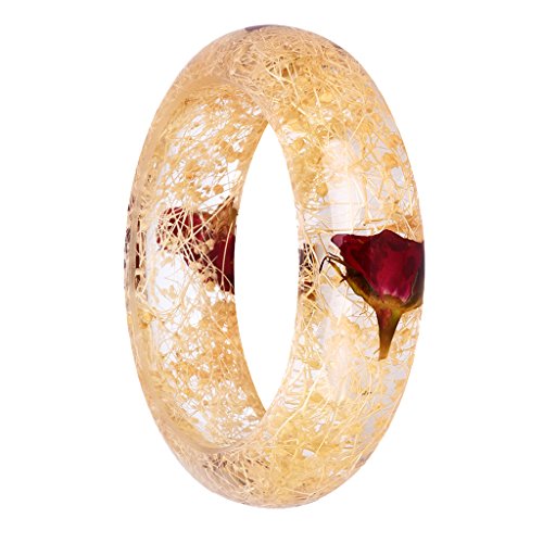 NC Pulseira de Resina Pulseira de Resina Verdadeira Flor Seca Pulseira de Terrário