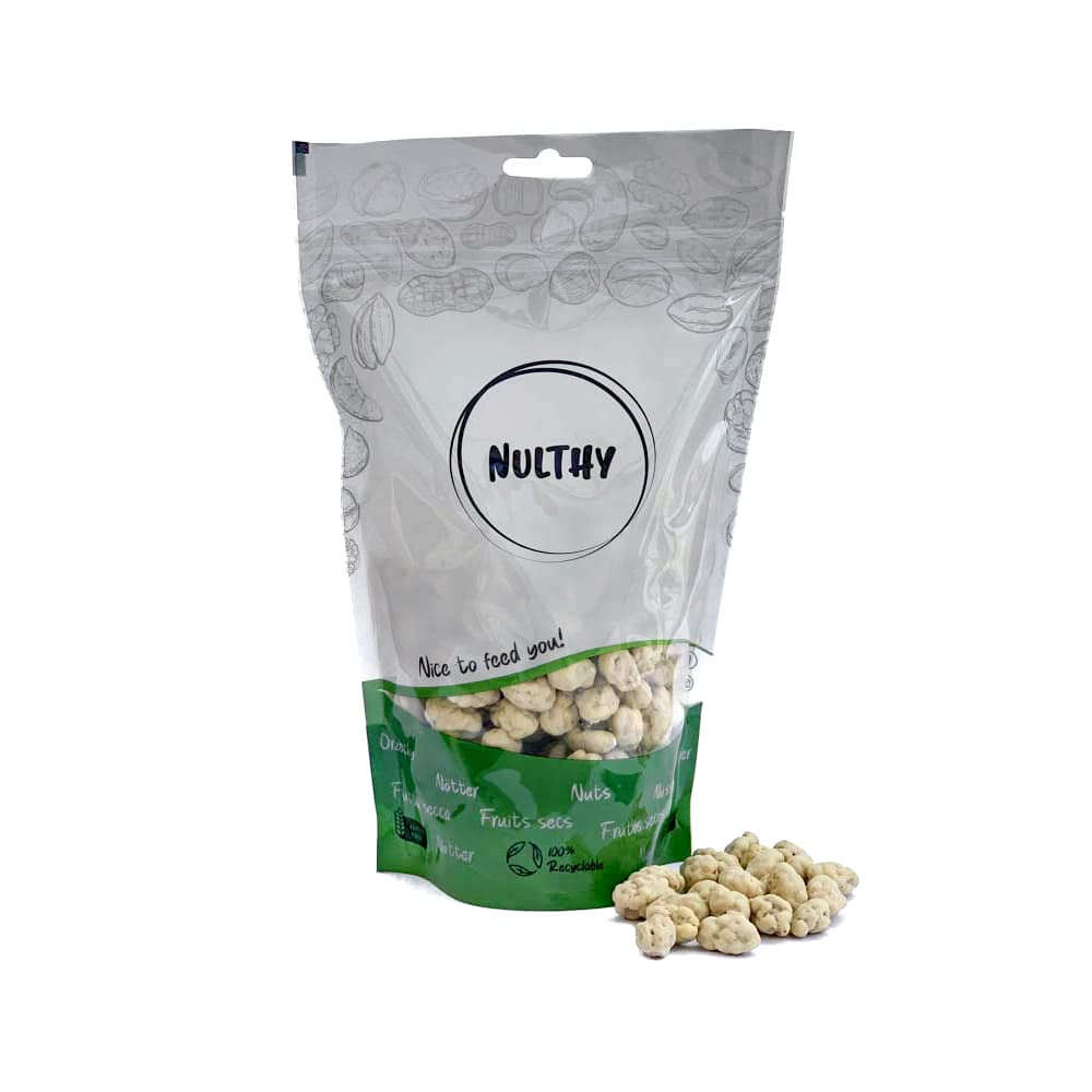 NULTHY - 500gr Pistacho Recubierto con Chocolate Blanco - Sin Cáscara - Chocolate Belga - Frutos Secos - Sin Gluten